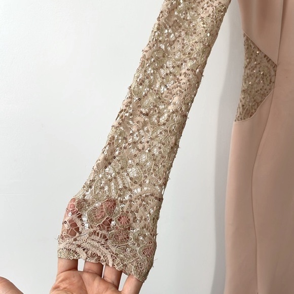 Lipsy maxi bodycon longsleeve lace sequins mermaid dress cream rose gold sz 4 - Picture 4 of 15